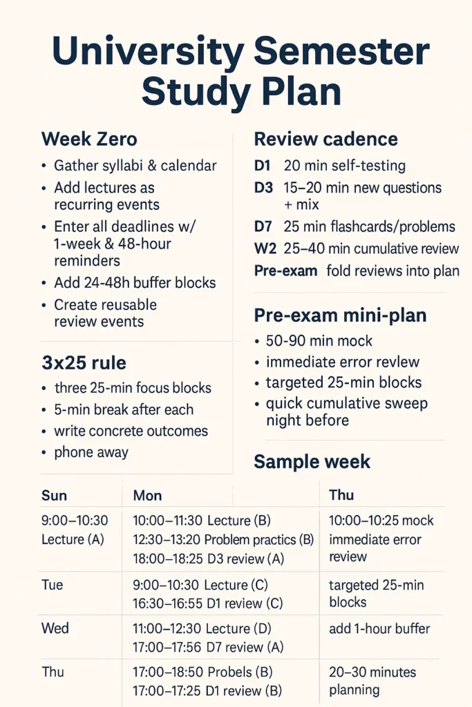 University Semester Study Plan with One Calendar & Reviews