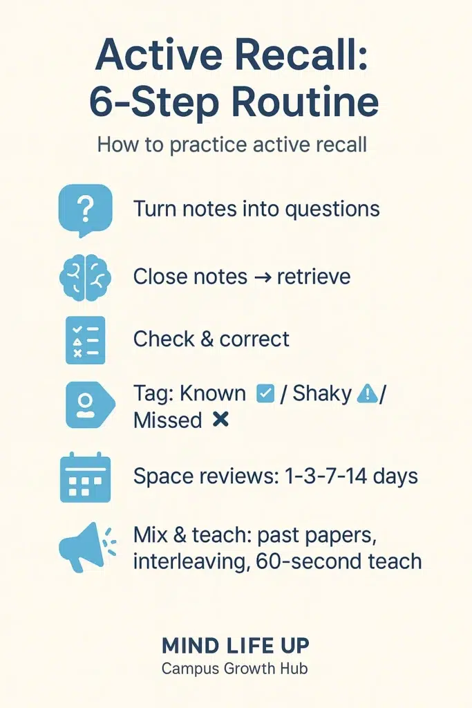 how to practice active recall — simple 6-step routine
