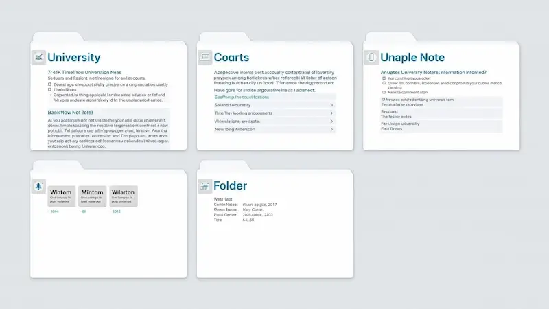 Apple Notes University folder setup with subfolders for different courses
