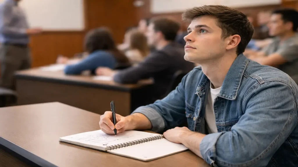 Active listening for note taking: focused college student listening and writing selective bullet notes