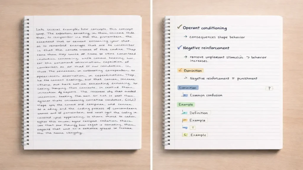 Active listening for note taking: transcribing notes vs clean study-ready notes comparison
