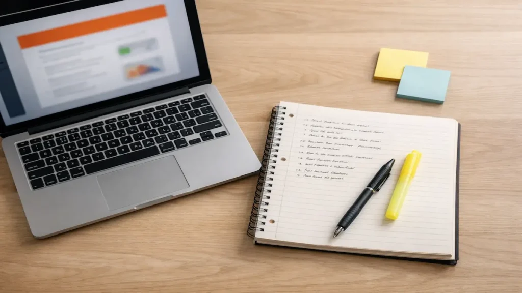 How to Take Notes from PowerPoint Slides: clean desk setup for slide-based note-taking