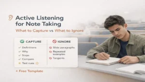 Active Listening for Note Taking: What to Capture vs What to Ignore (Lecture Cues + Checklist + Free Template)