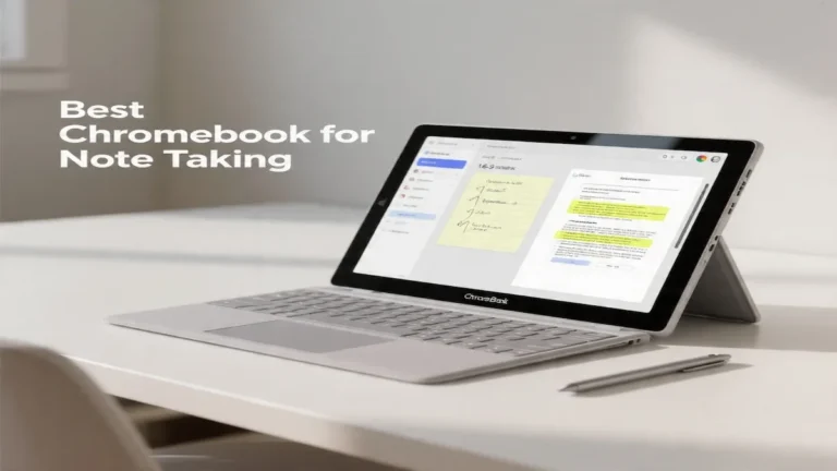Thumbnail image of a 2-in-1 Chromebook with notes and PDF highlights on screen