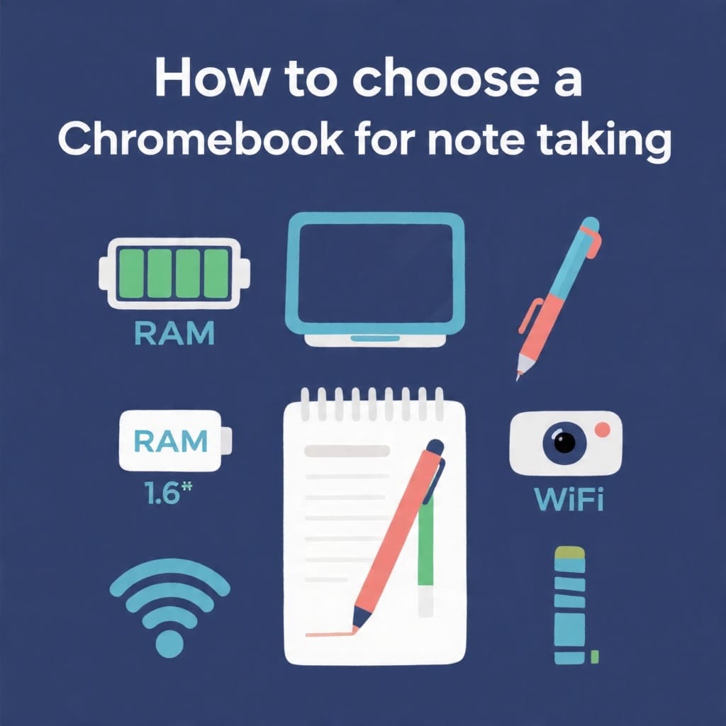 Checklist showing what to look for in a Chromebook for note taking