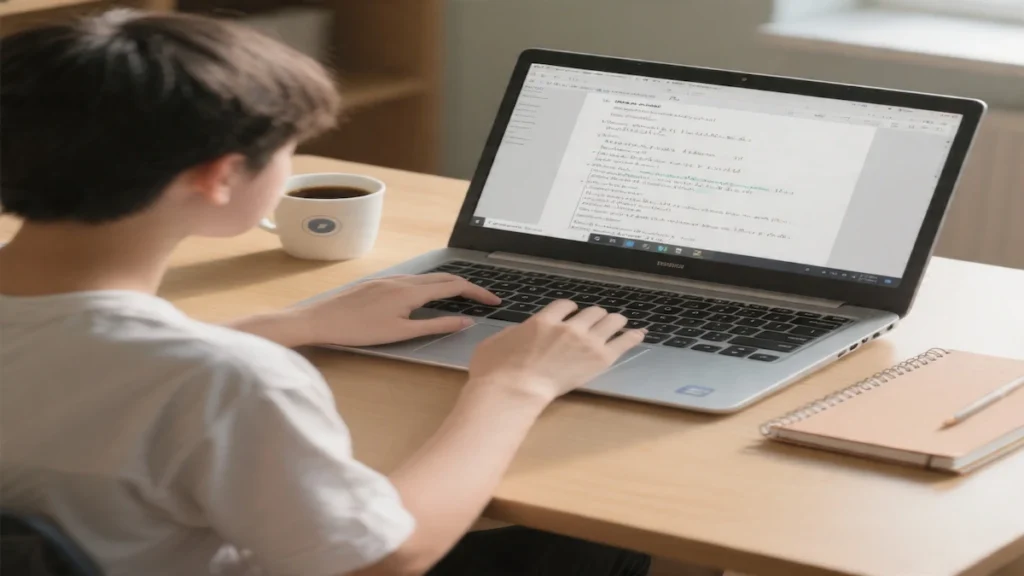 Student typing lecture notes on a Chromebook laptop