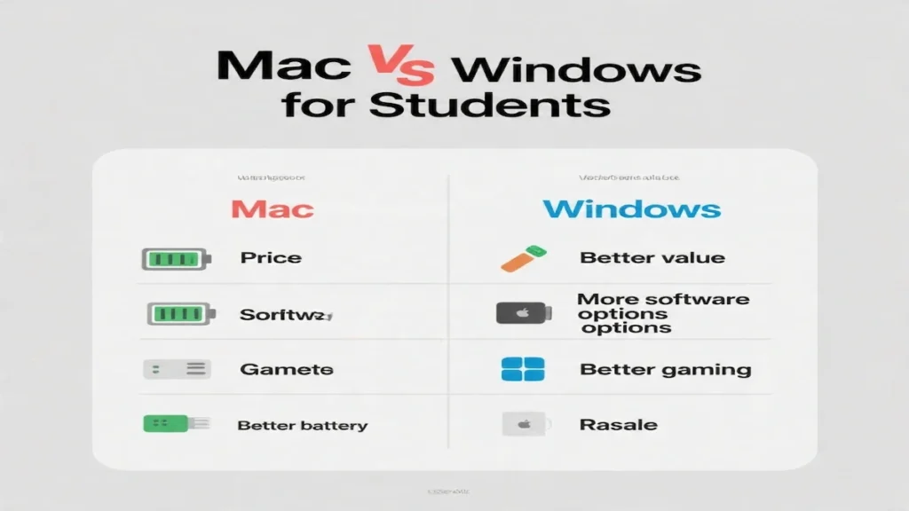 Quick verdict infographic for Mac vs Windows for students