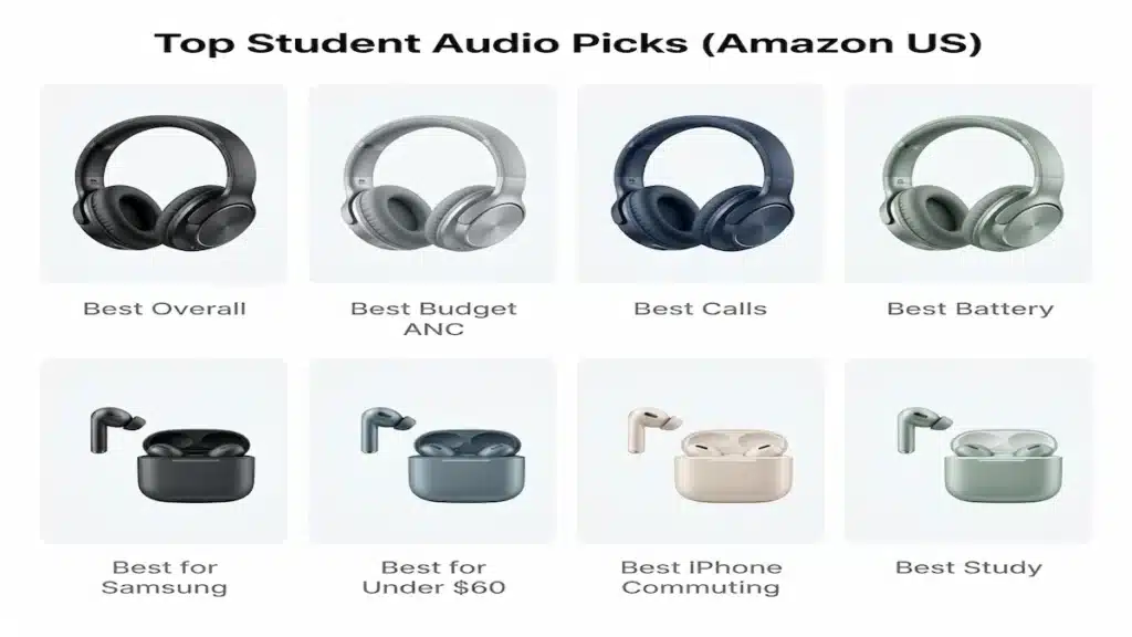 top wireless headphones and earbuds for students on Amazon US