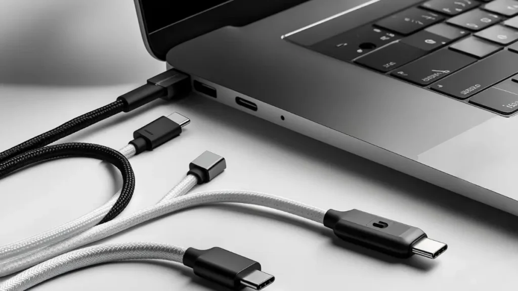 Best USB‑C charging cable for MacBook Air shown with a USB‑C fast charging cable setup on a minimalist desk.