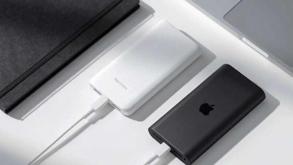 Minimalist setup of the best power banks for college students on a white desk.