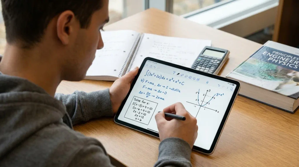 Student solving math equations and graphs on an iPad