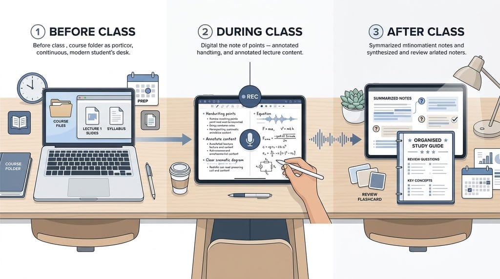 Before, during, and after class digital note-taking workflow