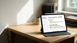 Apple Notes review for students showing iPad and MacBook college lecture setup